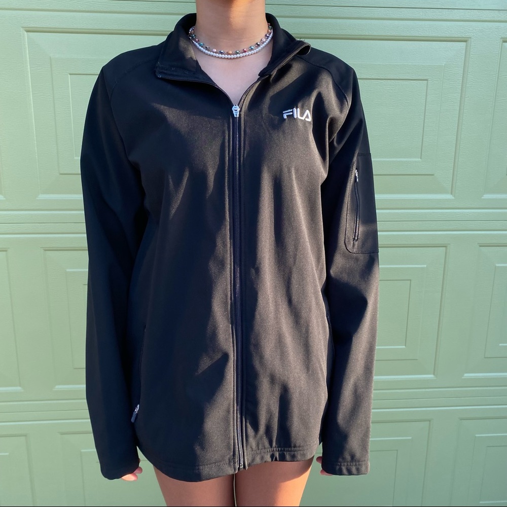 Mens Fila Black Light Weight Athletic Full Zip Jacket Size L
